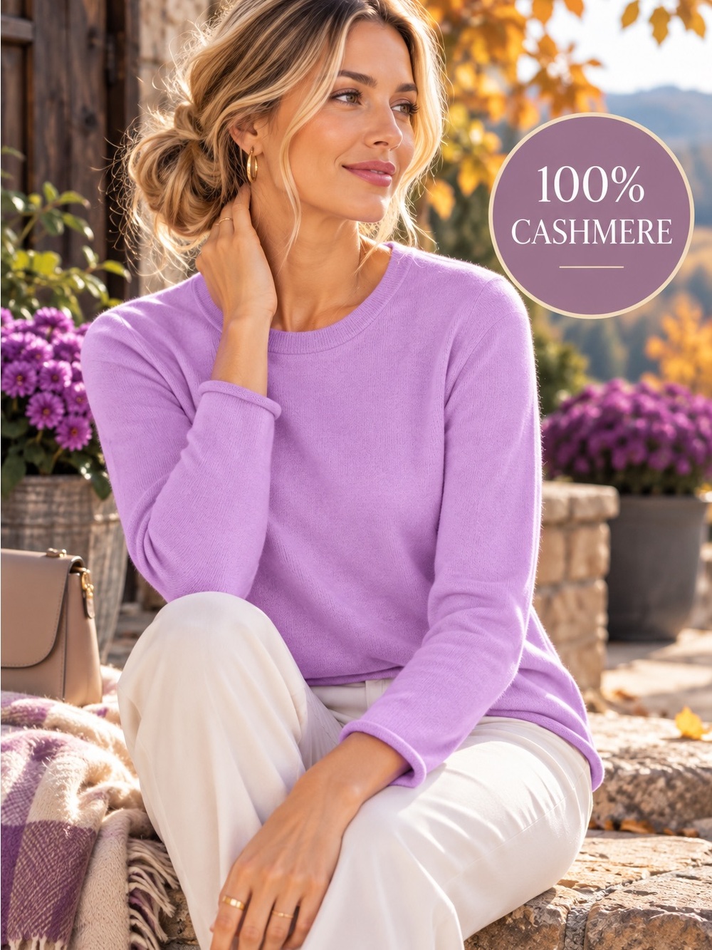 J.Crew 100% Cashmere Sweater Small Lavender Purple Rolled Hem